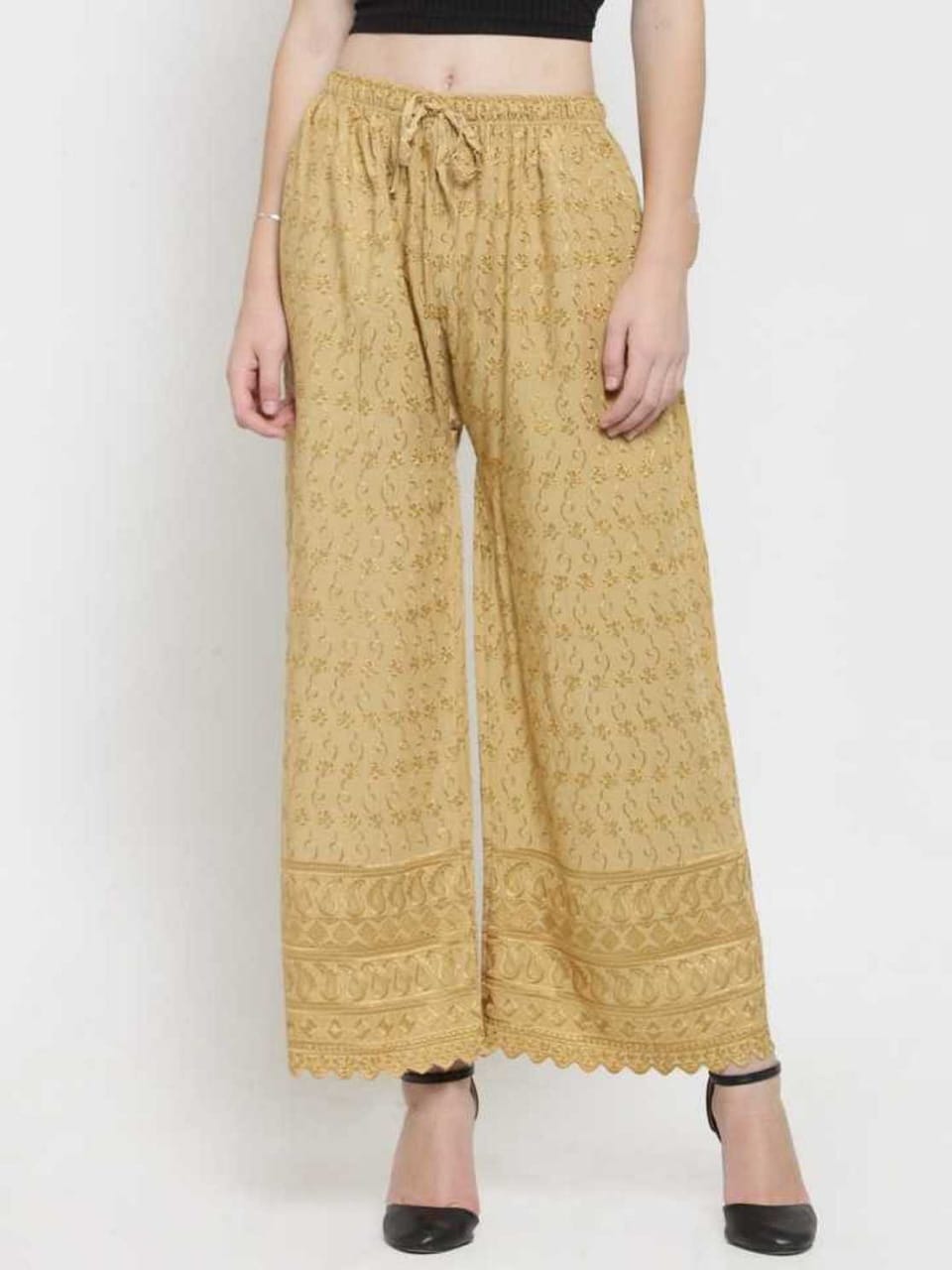 PAVONINE Beige Color Full Chikankari Rayon Fabric Sharara For Women - Distacart