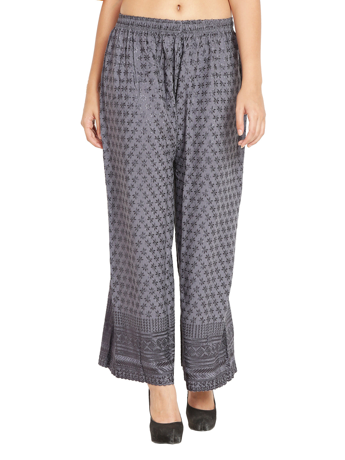 PAVONINE Grey Color Full Chikankari Rayon Fabric Sharara For Women - Distacart