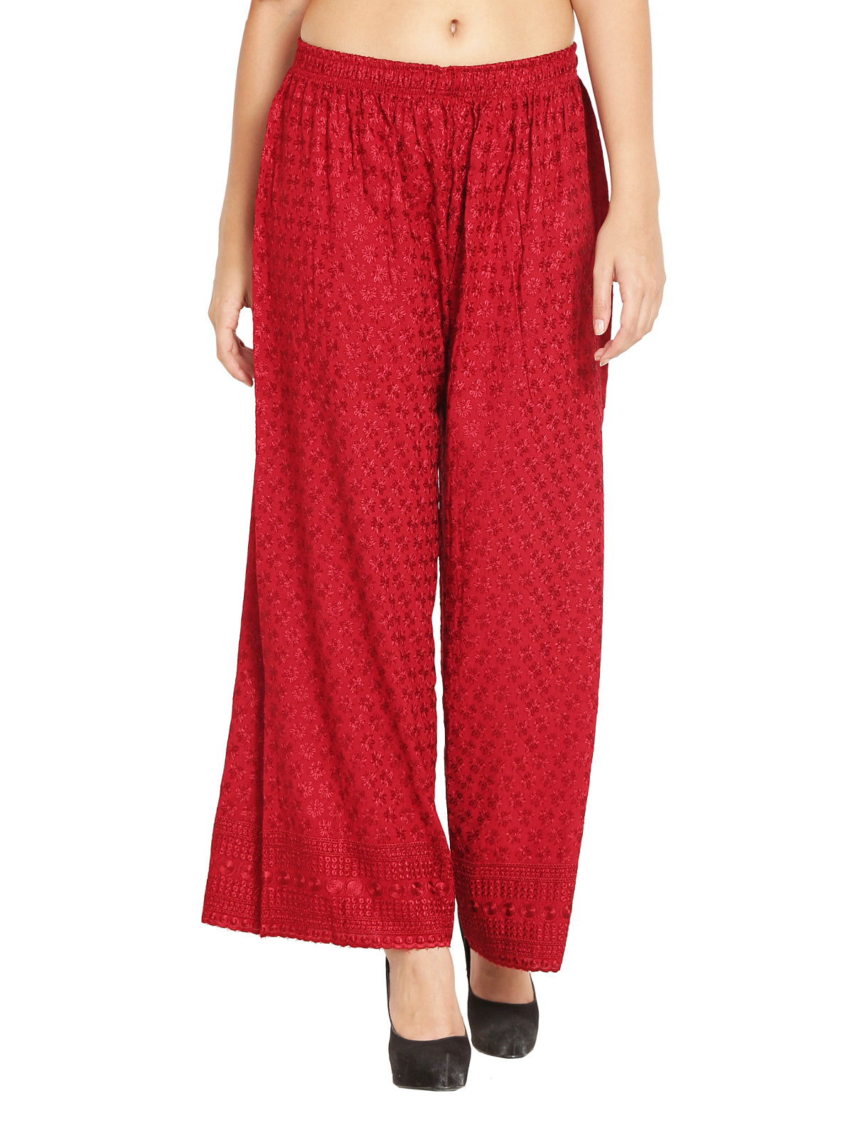 PAVONINE Maroon Color Full Chikankari Rayon Fabric Sharara For Women - Distacart