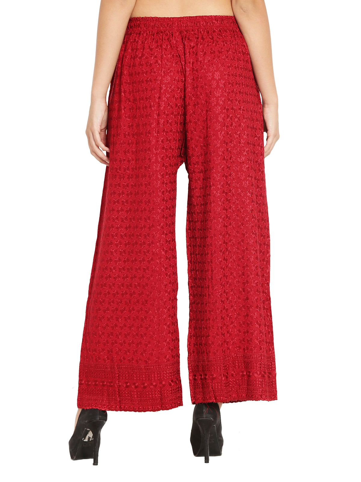 PAVONINE Maroon Color Full Chikankari Rayon Fabric Sharara For Women - Distacart