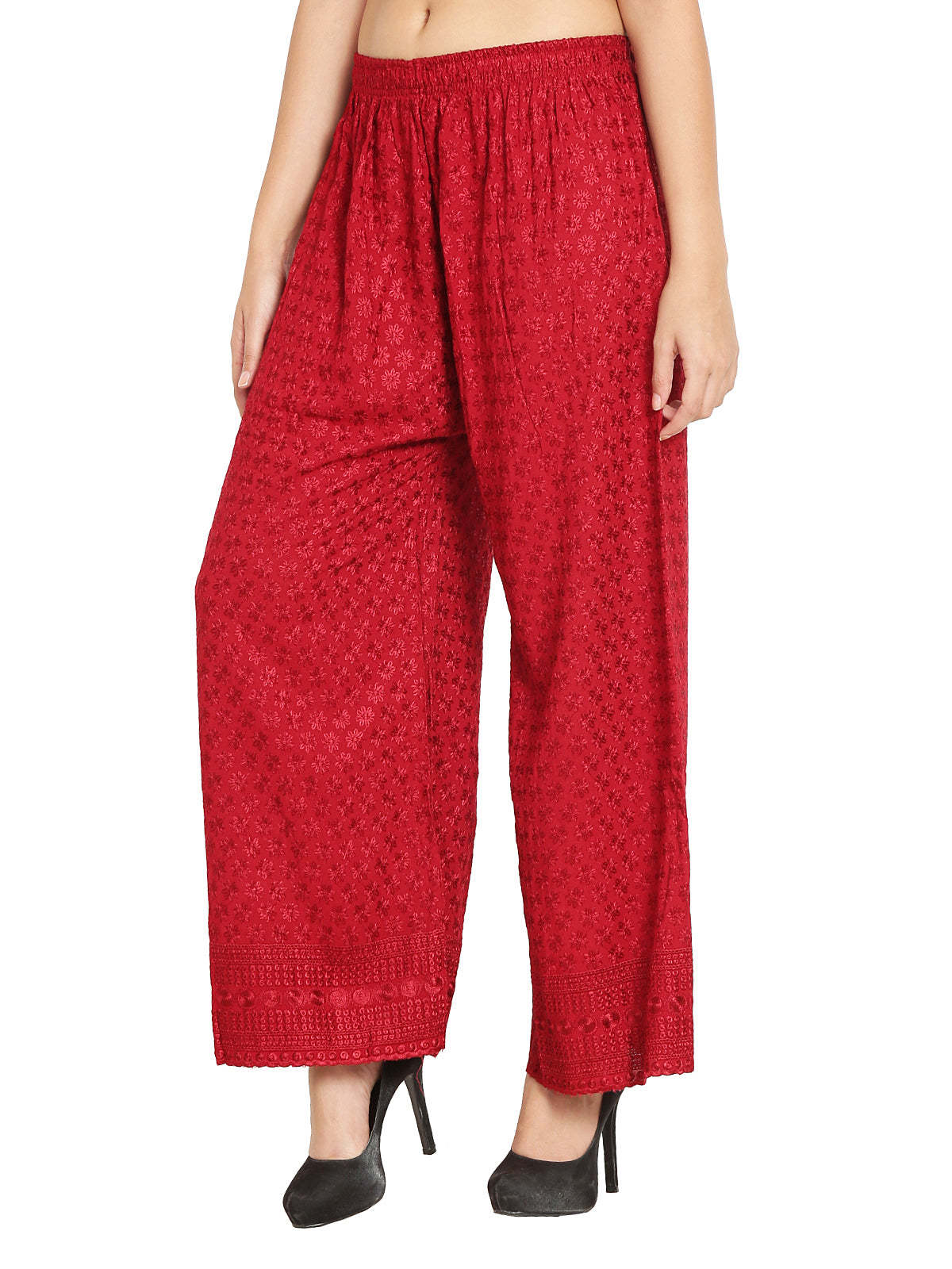 PAVONINE Maroon Color Full Chikankari Rayon Fabric Sharara For Women - Distacart