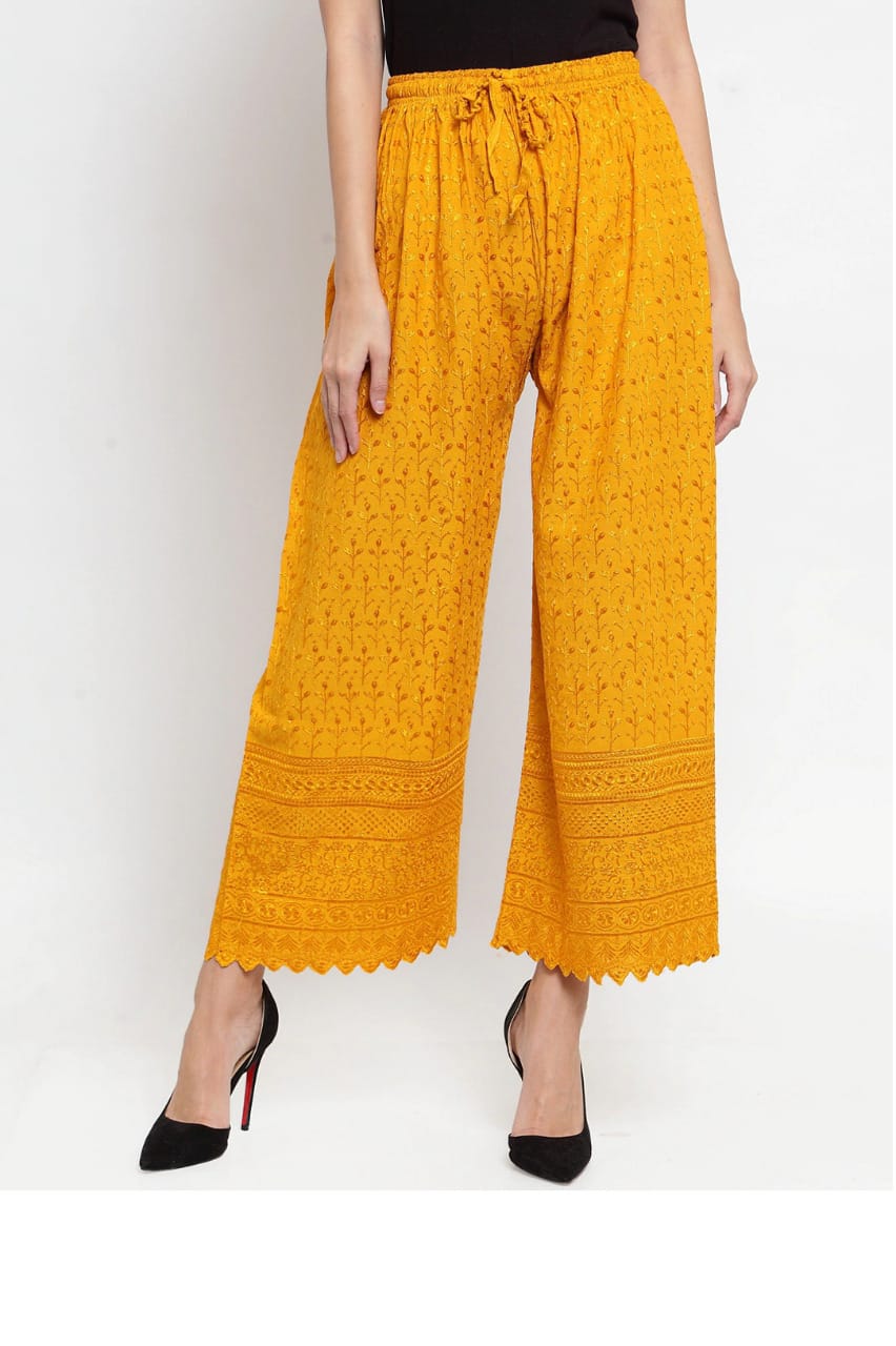 PAVONINE Mustard Color Full Chikankari Rayon Fabric Sharara For Women - Distacart