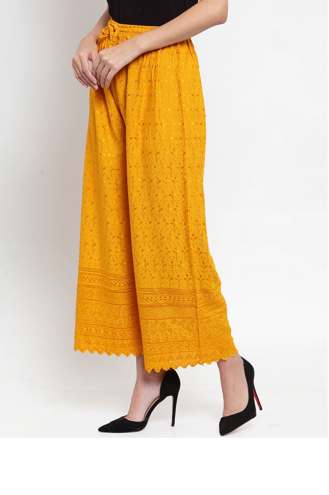 PAVONINE Mustard Color Full Chikankari Rayon Fabric Sharara For Women - Distacart