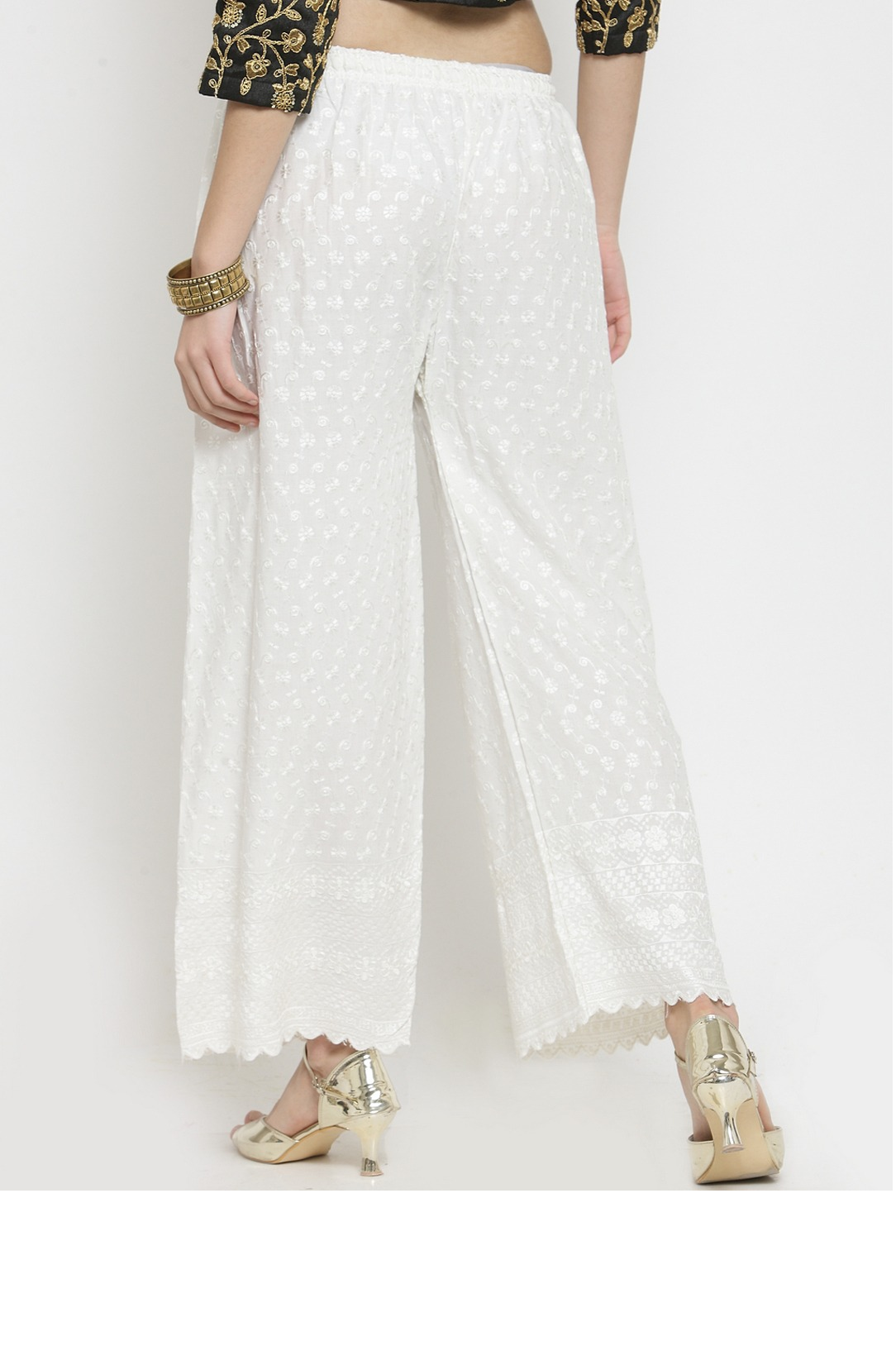 PAVONINE Off White Color Full Chikankari Rayon Fabric Sharara For Women - Distacart