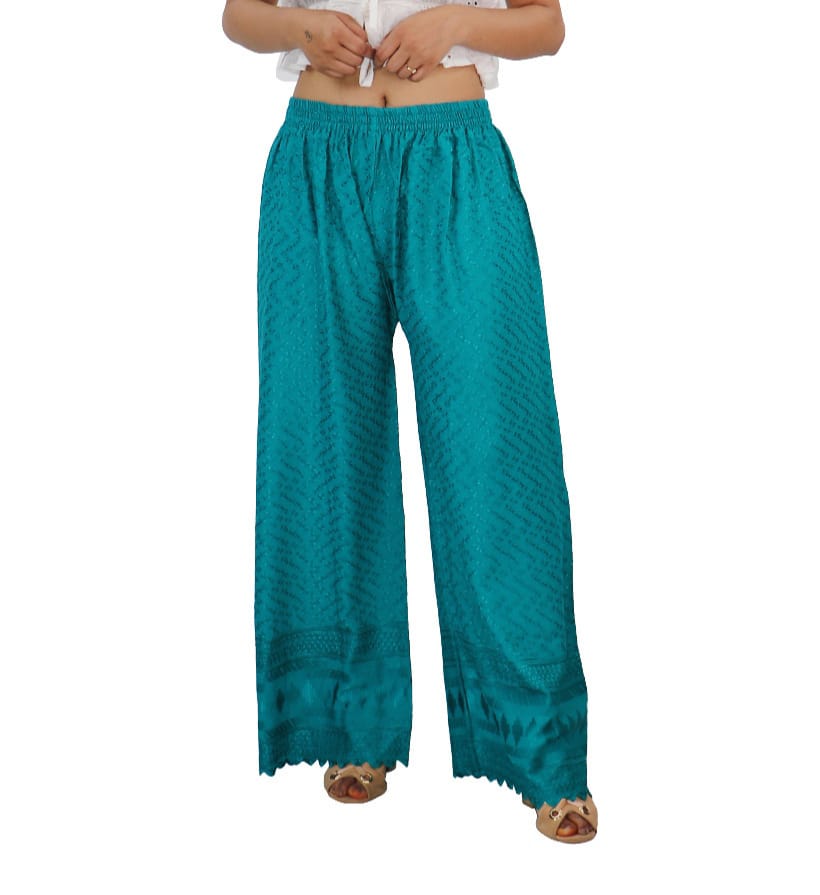 PAVONINE Rama Green Color Full Chikankari Rayon Fabric Sharara For Women - Distacart