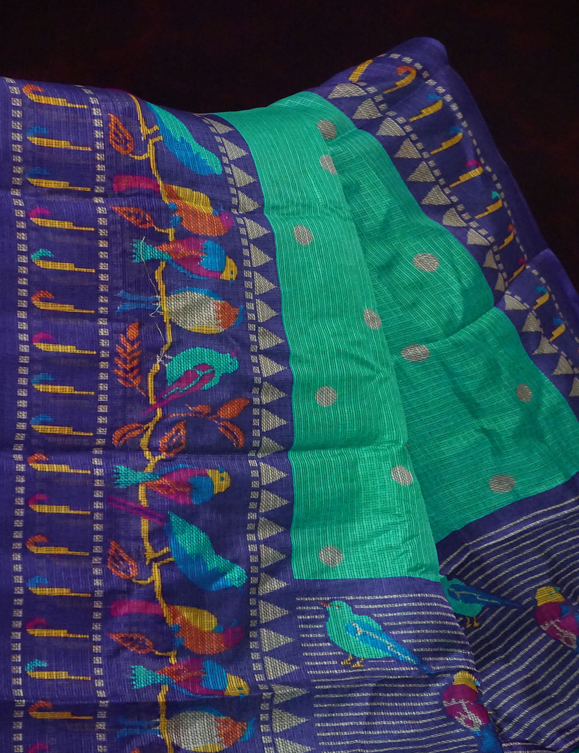 Rama Green With Contrast Navy Blue Printed Semi Soft Silk Saree By Gayathri Reddy Designer Studio - Distacart