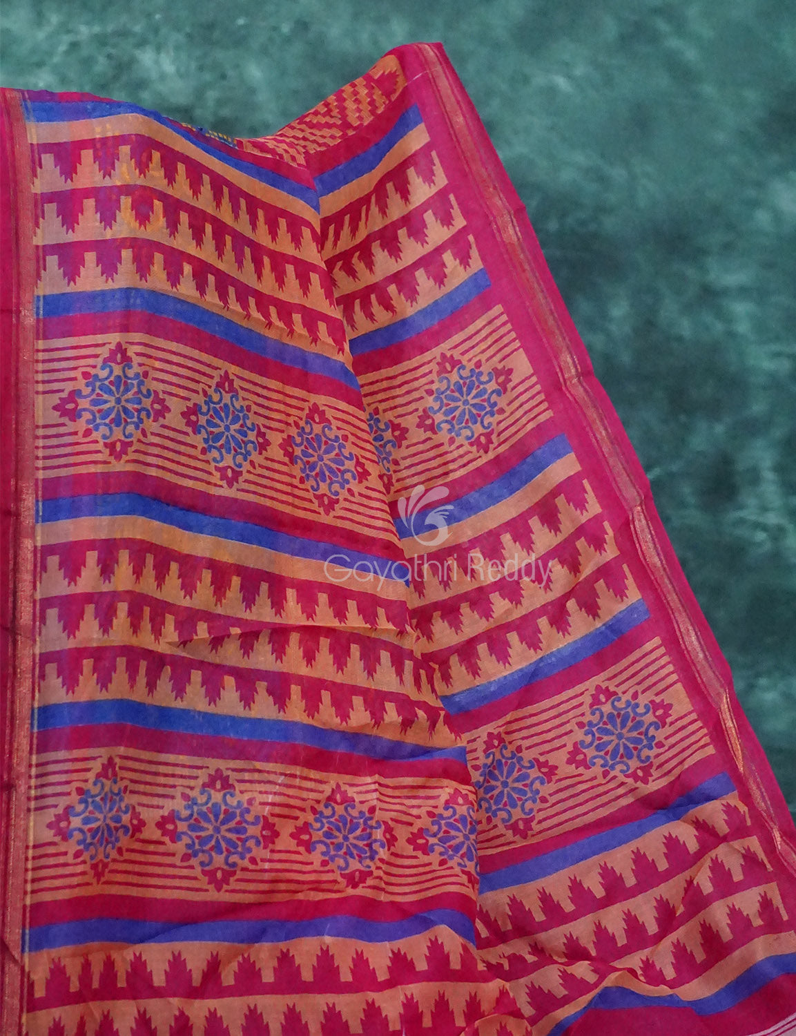 Light Orange And Pink Colour Printed Semi Chanderi Saree By Gayathri Reddy Designer Studio - Distacart
