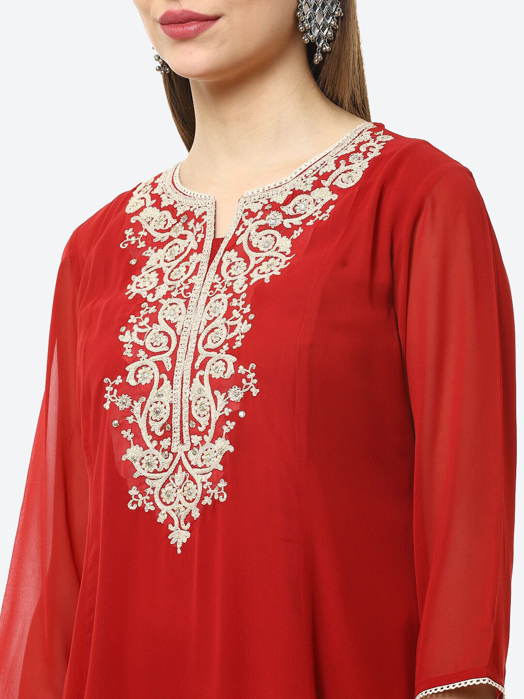 Biba Women Red Ethnic Motifs Embroidered Kurta - Distacart
