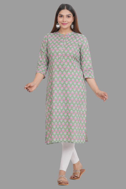 House of RP Women's Green Cotton Floral Print Straight Kurta - Distacart