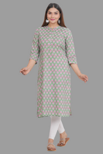 Thumbnail for House of RP Women's Green Cotton Floral Print Straight Kurta - Distacart