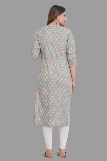 House of RP Women's Green Cotton Floral Print Straight Kurta - Distacart