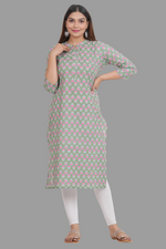 Thumbnail for House of RP Women's Green Cotton Floral Print Straight Kurta - Distacart