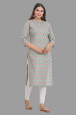 Thumbnail for House of RP Women's Green Cotton Floral Print Straight Kurta - Distacart