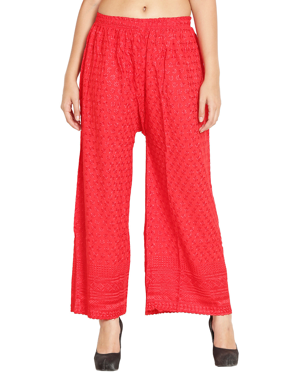 PAVONINE Red Color Full Chikankari Rayon Fabric Sharara For Women - Distacart