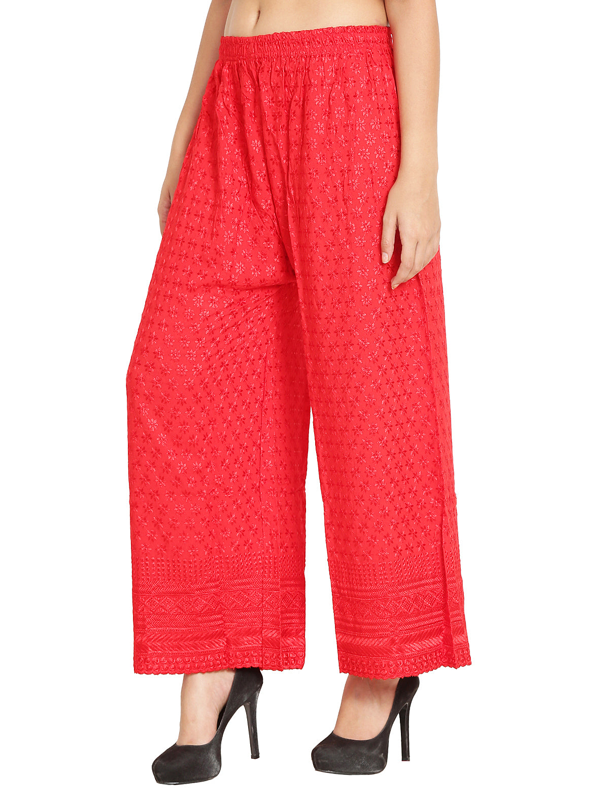 PAVONINE Red Color Full Chikankari Rayon Fabric Sharara For Women - Distacart