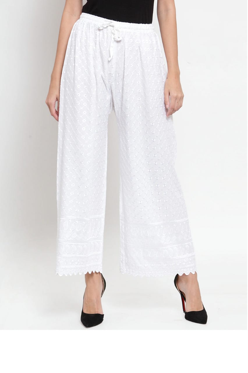 PAVONINE White Color Full Chikankari Rayon Fabric Sharara For Women - Distacart