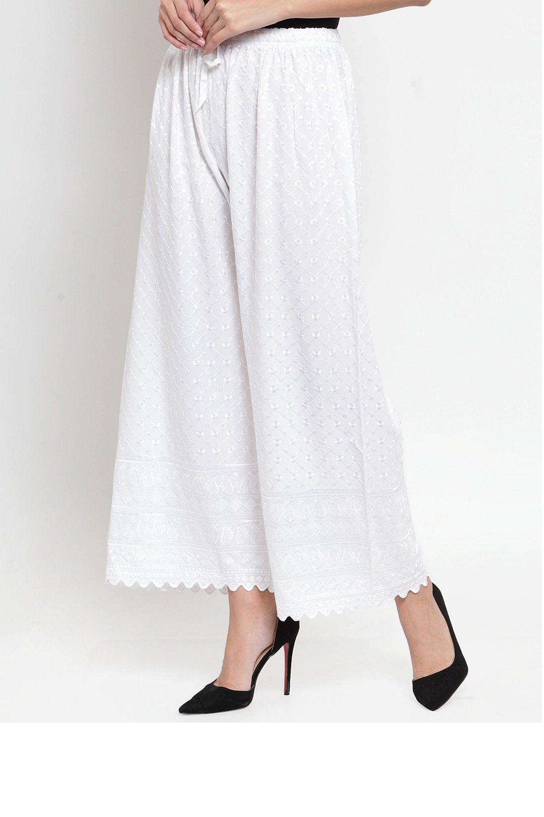 PAVONINE White Color Full Chikankari Rayon Fabric Sharara For Women - Distacart