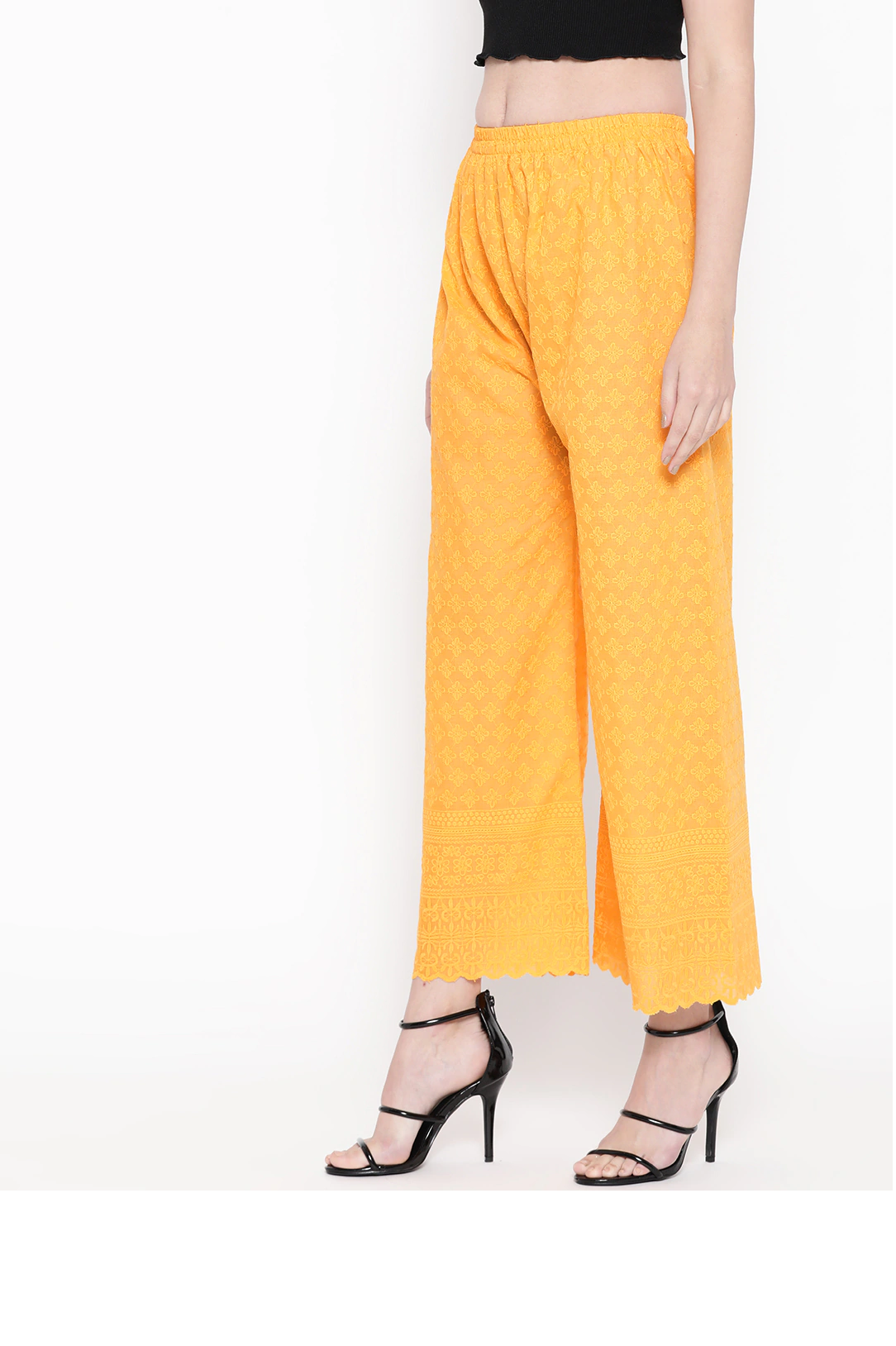 PAVONINE Yellow Color Full Chikankari Rayon Fabric Sharara For Women - Distacart