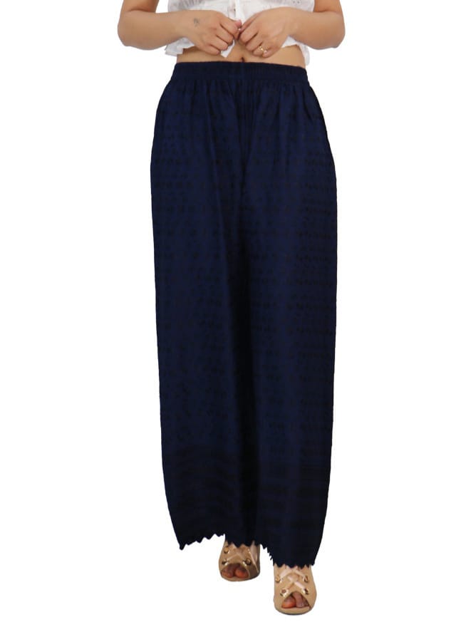 PAVONINE Navy Blue Color Full Chikankari Rayon Fabric Sharara For Women - Distacart