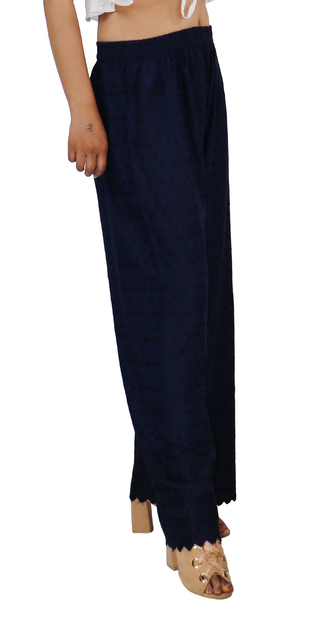 PAVONINE Navy Blue Color Full Chikankari Rayon Fabric Sharara For Women - Distacart