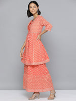 Thumbnail for HERE&NOW Ethnic Motifs Print High Slit Cotton Kurta with Sharara - Distacart