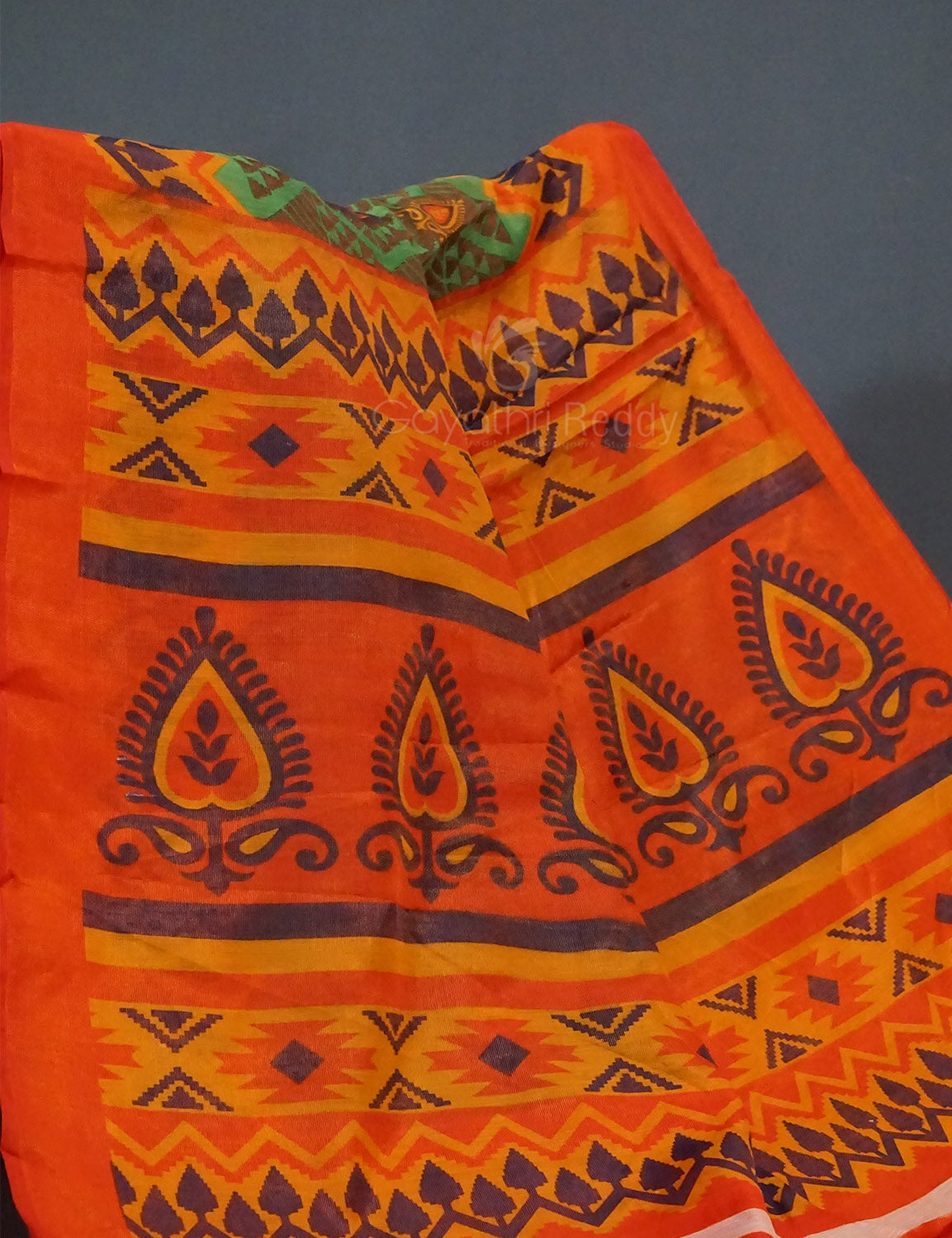 Mehendi Green Colour With Orange Blouse Cotton Brasso Saree By Gayathri Reddy Designer Studio - Distacart