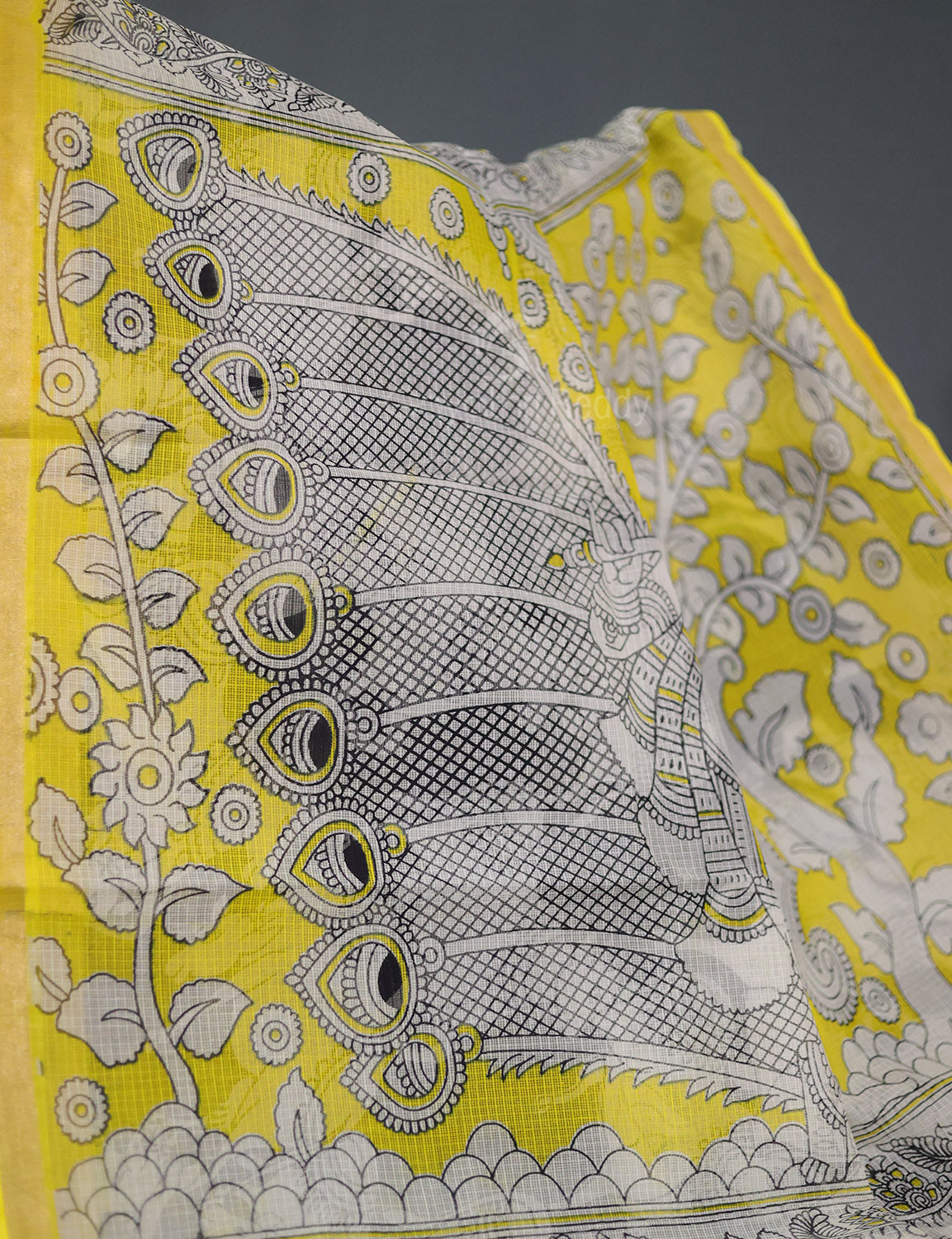 Black Colour Block Print Contrast Blouse Pure Kota Cotton Saree By Gayathri Reddy Designer Studio - Distacart