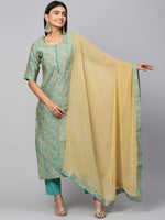 Thumbnail for Kalini Women Sea Green Straight Woven Kurta with Trouser & With Dupatta - Distacart
