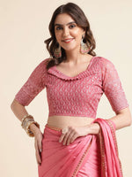 Thumbnail for Mitera Pink Embellished Border Satin Chiffon Saree - Distacart