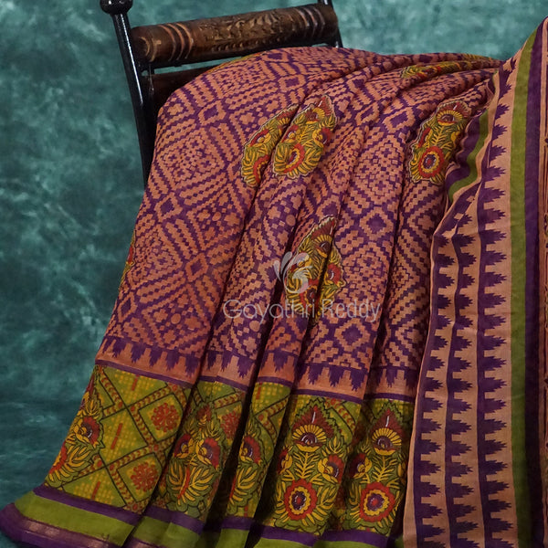 Light Orange And Purple Colour Printed Semi Chanderi Saree By Gayathri Reddy Designer Studio - Distacart
