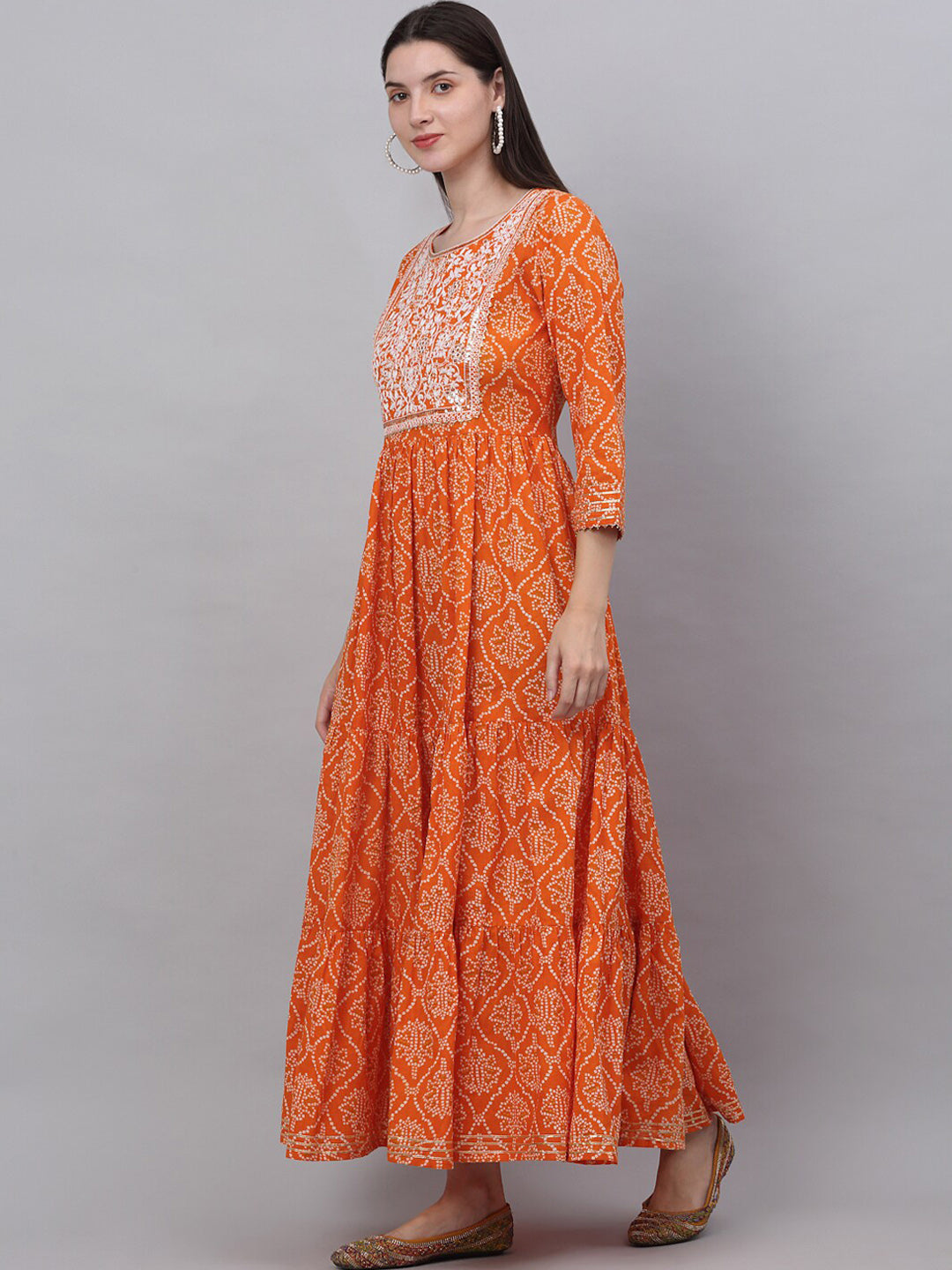 Kalini Women Orange Ethnic Motifs Printed Cotton Anarkali Kurta - Distacart