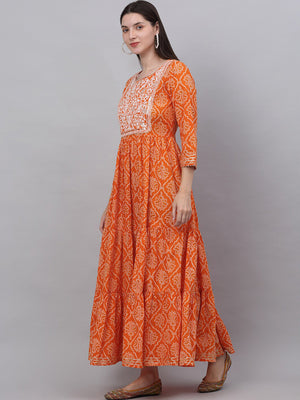 Kalini Women Orange Ethnic Motifs Printed Cotton Anarkali Kurta - Distacart