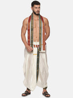 Thumbnail for Sethukrishna Men Cream Solid Readymade Dhoti Pants With Angavastram - Distacart
