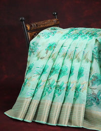 Thumbnail for Shades of Mint Green Colour Printed Semi Chanderi Saree By Gayathri Reddy Designer Studio - Distacart
