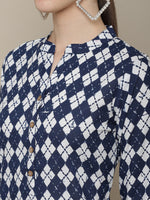 Thumbnail for Sangria Women Navy Blue & White Geometric Printed Kurta - Distacart