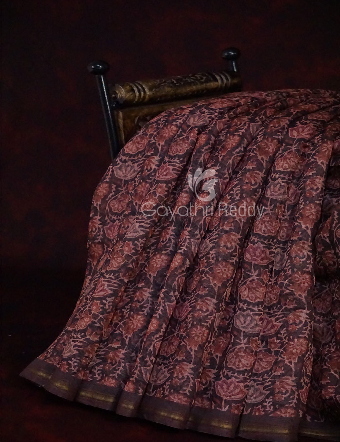 Mic of Coffee Brown and Maroon Floral Design Semi Chanderi Saree By Gayathri Reddy Designer Studio - Distacart