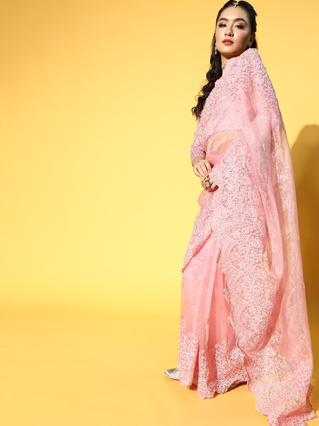 Mitera Ethnic Motifs Saree with Embroidered Border - Distacart