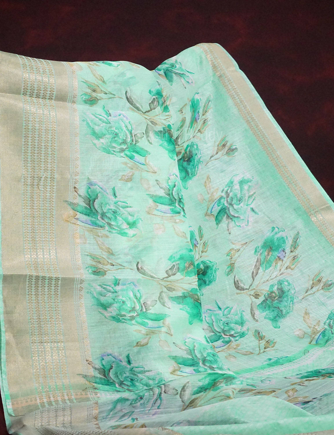 Shades of Mint Green Colour Printed Semi Chanderi Saree By Gayathri Reddy Designer Studio - Distacart