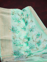 Thumbnail for Shades of Mint Green Colour Printed Semi Chanderi Saree By Gayathri Reddy Designer Studio - Distacart