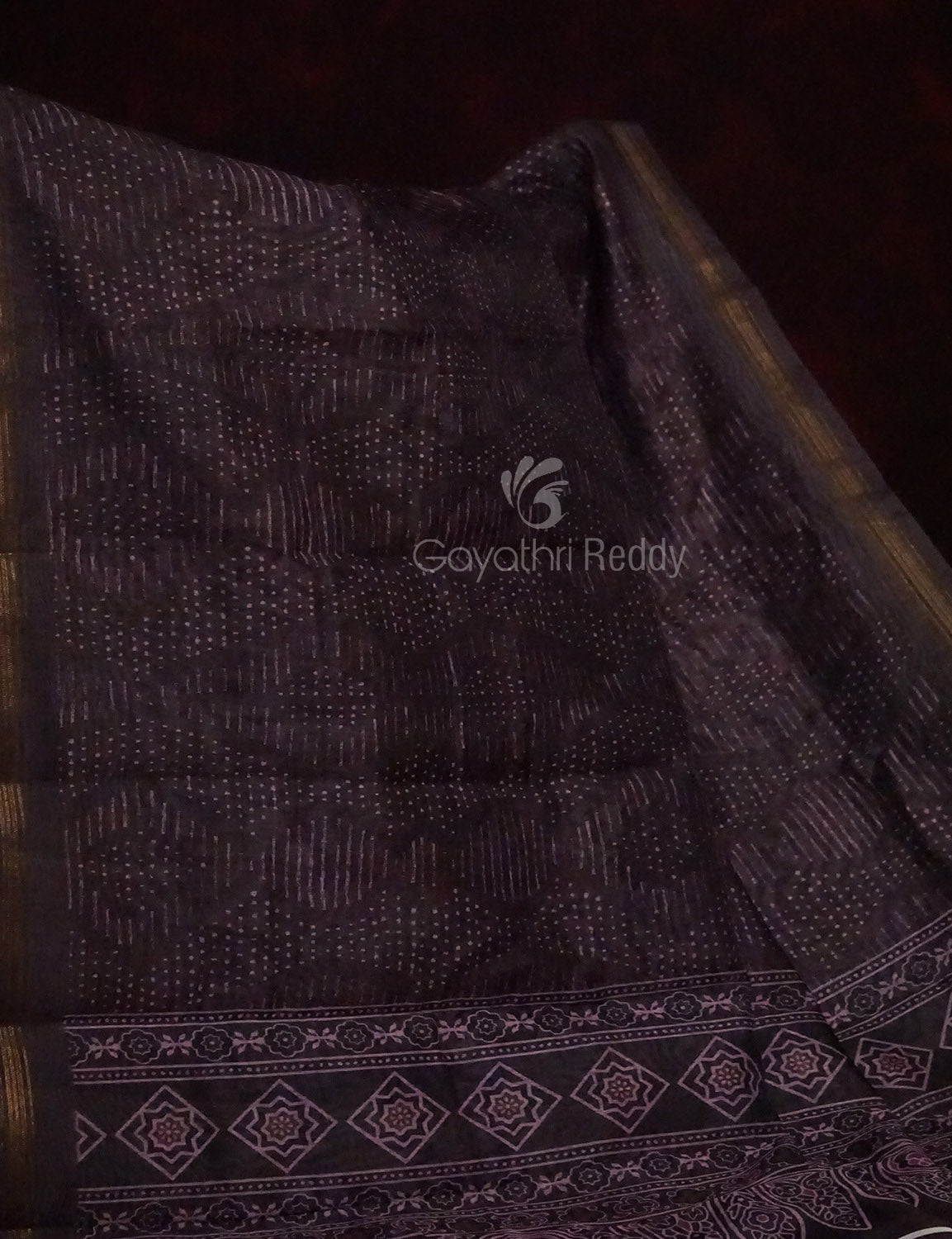 Dark Wine Geometrical Design Semi Chanderi Saree By Gayathri Reddy Designer Studio - Distacart