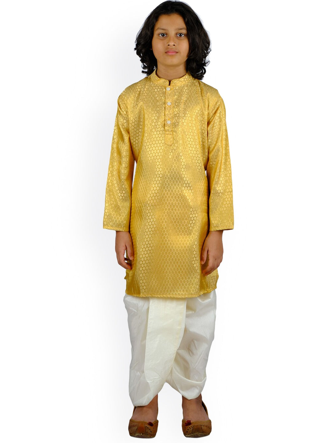 Sethukrishna Boys Gold-Toned & White Printed Kurta with Dhoti Pants - Distacart