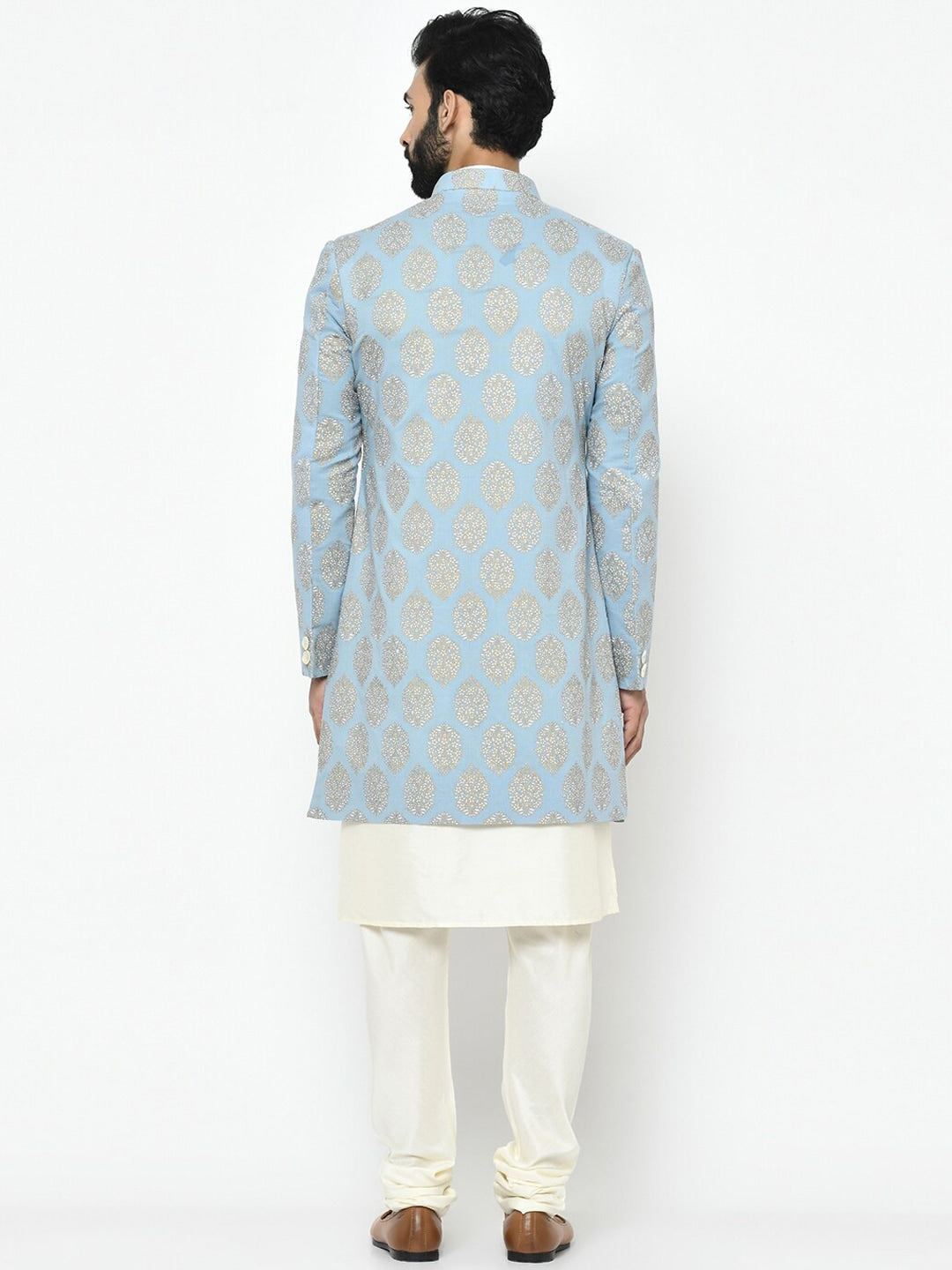 KISAH Men Printed Mandarin Collar Long Sleeves Sherwani Set - Distacart