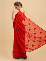 Thumbnail for Sangria Red Sequinned Pure Georgette Saree - Distacart