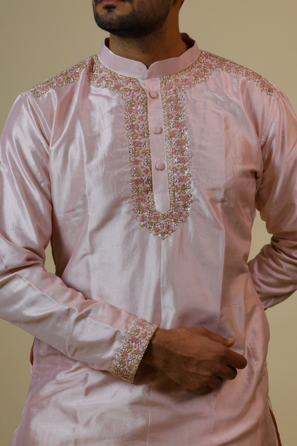 Light Coral Designer Men's Kurta by Hilo Designs - Distacart