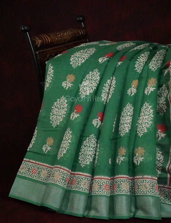 Green Colored Motif Prints Semi Chanderi Saree By Gayathri Reddy Designer Studio - Distacart