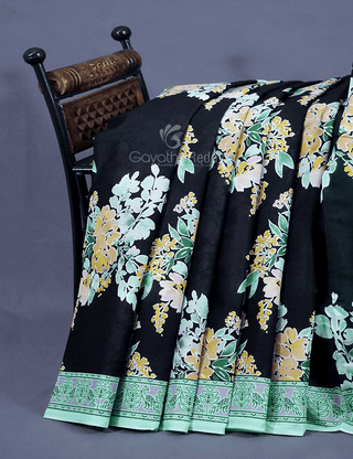 Black Colour Block Print Pure Mulmul Cotton Saree By Gayathri Reddy Designer Studio - Distacart
