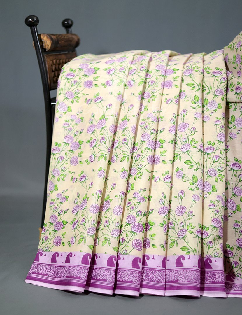 Block Print Baby Lime Yellow Coloured Mulmul Cotton Saree By Gayathri Reddy Designer Studio - Distacart
