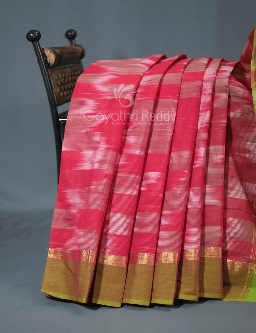 Dual Shades of Peach Pink Mangalagiri Ikkat Cotton Saree By Gayathri Reddy Designer Studio - Distacart