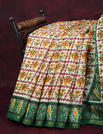 Thumbnail for Shades of Off White And Mango Green Colour Patan Patola Semi Chanderi Saree By Gayathri Reddy Designer Studio - Distacart
