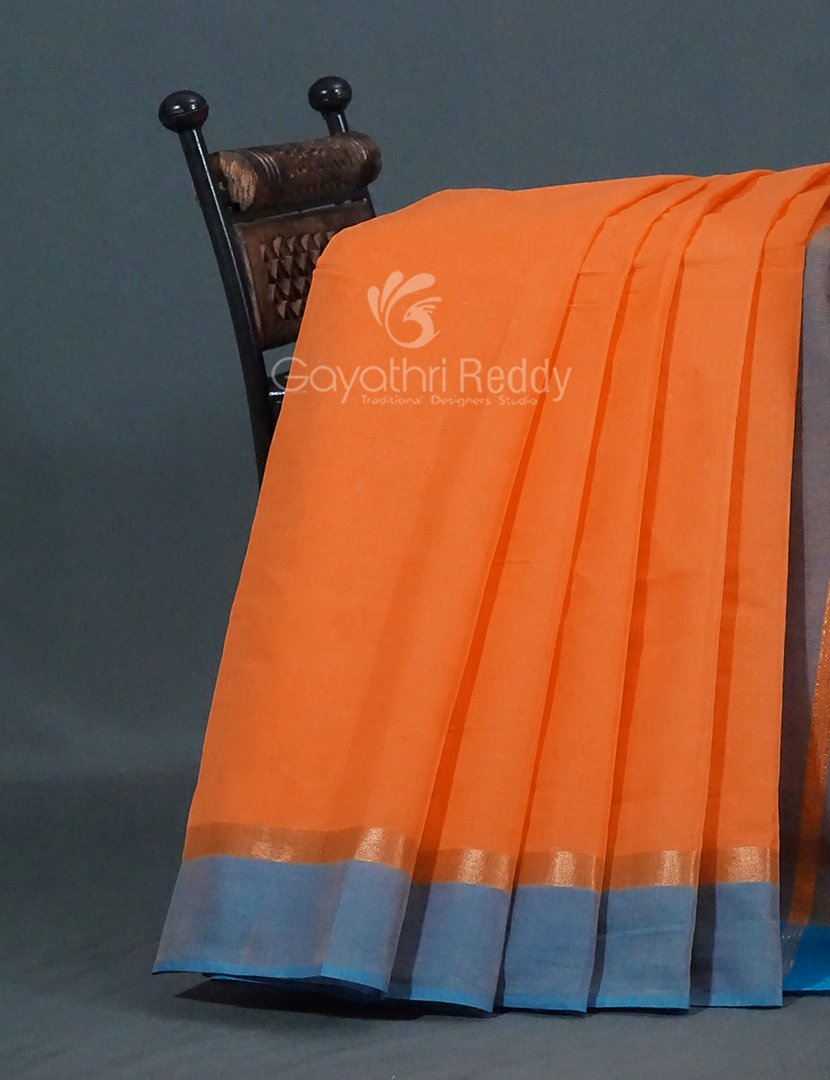 Dual Shades of Orange With Contrast Blouse Pure Mangalgiri Cotton By Gayathri Reddy Designer Studio - Distacart